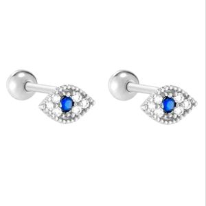 Evil Eye Sterling Silver Clear Blue Zircon Stud Pair Stackers